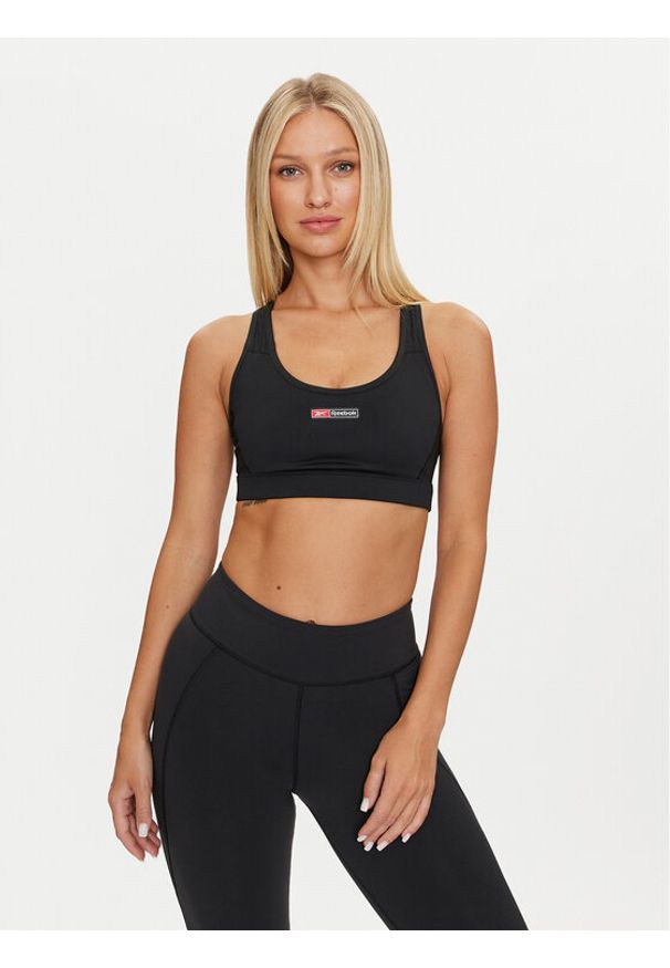 Reebok Biustonosz sportowy Lux Bold Racr Bra 100075369 Czarny Slim Fit. Kolor: czarny. Materiał: syntetyk