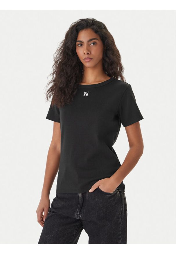 Hugo - HUGO T-Shirt Deloris 50512002 Czarny Regular Fit. Kolor: czarny. Materiał: bawełna