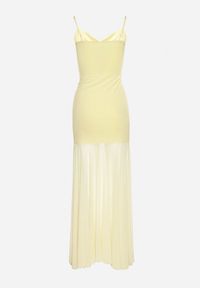 Born2be - Żółta Sukienka na Ramiączkach z Wiskozą Zdobiona Aplikacją i Siateczką Savaleira. Okazja: na co dzień. Typ kołnierza: dekolt w kształcie V. Kolor: żółty. Materiał: wiskoza. Długość rękawa: na ramiączkach. Wzór: aplikacja. Styl: klasyczny, casual, elegancki #7