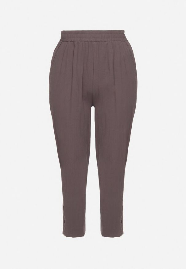 Born2be - Szare Klasyczne Spodnie Bawełniane z Gumką w Pasie Olozi. Okazja: na co dzień. Kolekcja: plus size. Kolor: szary. Materiał: bawełna. Styl: klasyczny