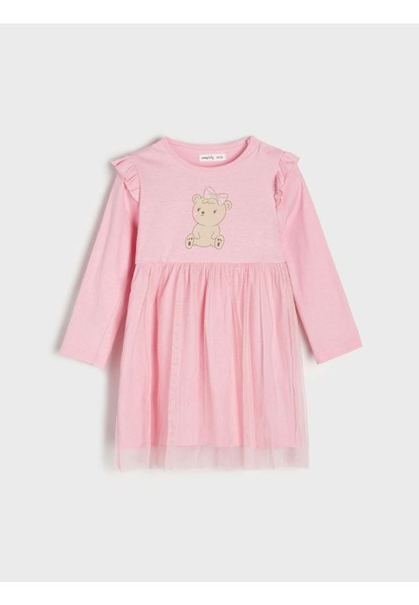 Sinsay - Sukienka z tiulem - różowy. Kolor: różowy. Materiał: tiul