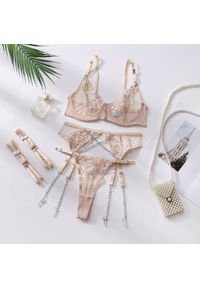 Intica - Koronkowy zestaw bielizny z finezyjnymi detalami Borjanka. Kolor: brązowy. Materiał: koronka. Wzór: aplikacja