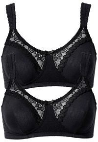 bonprix - Biustonosz bez fiszbinów z bawełną organiczną (2 szt.). Kolor: czarny. Materiał: bawełna. Wzór: aplikacja #1