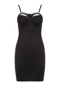 Born2be - Czarna Sukienka Aedarpia. Typ kołnierza: dekolt kwadratowy. Kolor: czarny. Długość rękawa: na ramiączkach. Wzór: aplikacja. Typ sukienki: dopasowane. Styl: wizytowy, elegancki. Długość: mini #3