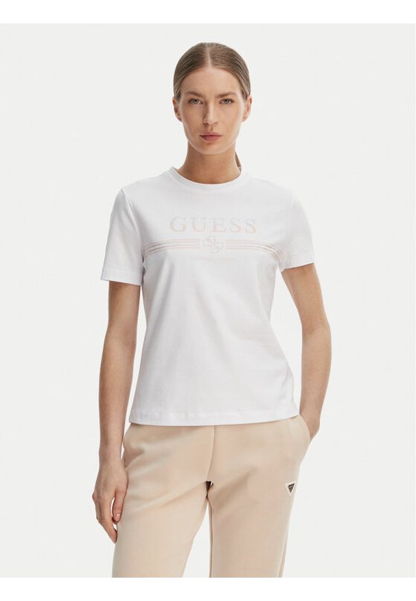 Guess T-Shirt V6GI07 K2968 Biały Regular Fit. Kolor: biały. Materiał: bawełna