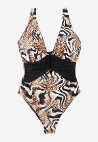 Born2be - Panterkowy Jednoczęściowy Strój Kąpielowy z Marszczeniem w Talii Pasiniassi. Wzór: aplikacja #6