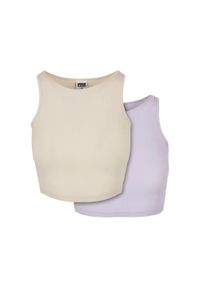 Urban Classics - Top W Prążki Dla Kobiet (zestaw 2 Sztuk). Kolor: biały, wielokolorowy, różowy, fioletowy. Wzór: prążki