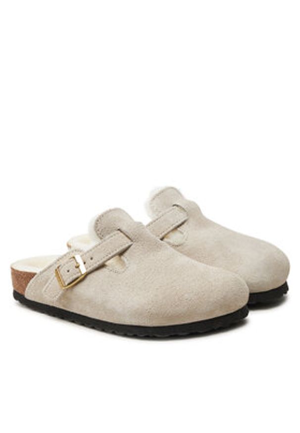 Birkenstock Klapki Boston Shearling Leve 1026192 Biały. Kolor: biały. Materiał: zamsz, skóra