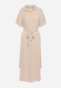 Born2be - Beżowa Sukienka Wiskozowa o Luźnym Koszulowym Kroju Wiązana w Talii Rionella. Kolor: beżowy. Materiał: wiskoza. Długość rękawa: krótki rękaw. Sezon: lato. Typ sukienki: koszulowe. Styl: klasyczny #5