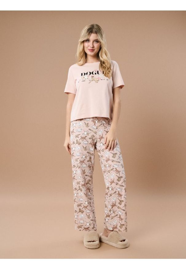 Sinsay - Bawełniana piżama dwuczęściowa z psim motywem - różowy. Kolor: różowy. Materiał: bawełna