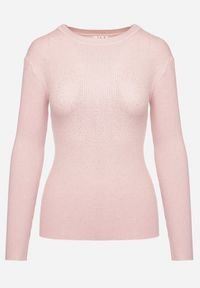 Born2be - Jasnoróżowy Sweter Prążkowany z Cyrkoniami Romivra. Okazja: na co dzień. Kolor: różowy. Materiał: prążkowany. Długość rękawa: długi rękaw. Długość: długie. Styl: casual, elegancki #4