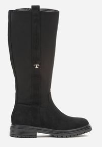 Born2be - Czarne Eleganckie Kozaki Oficerki z Imitacji Zamszu Zdobione Aplikacją Salissana. Okazja: na co dzień. Kolor: czarny. Materiał: zamsz. Wzór: aplikacja. Styl: elegancki #4