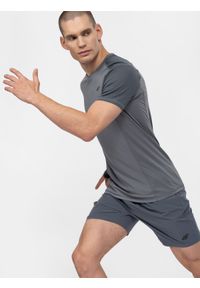 4f - Koszulka treningowa regular szybkoschnąca męska. Kolor: szary. Materiał: materiał, włókno, dzianina