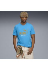 Puma - Męska koszulka Olympique Marsylia KING z logo PUMA Bleu Azur Gold Blue. Kolor: niebieski, wielokolorowy, żółty. Sport: piłka nożna