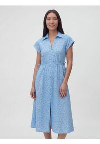 Reserved - Sukienka midi w kwiaty - niebieski. Kolor: niebieski. Materiał: bawełna. Wzór: kwiaty. Długość: midi #1