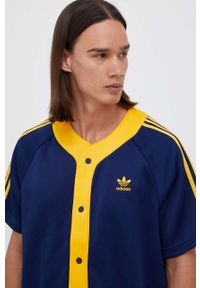 adidas Originals koszula kolor granatowy relaxed. Kolor: niebieski. Materiał: materiał. Długość rękawa: raglanowy rękaw #2