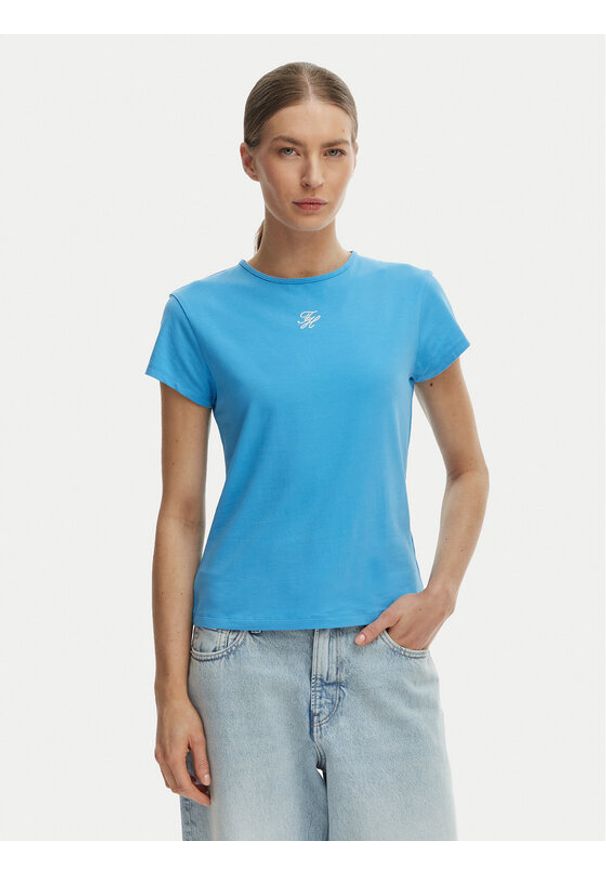 TOMMY HILFIGER - Tommy Hilfiger T-Shirt WW0WW48710 Niebieski Slim Fit. Kolor: niebieski. Materiał: bawełna