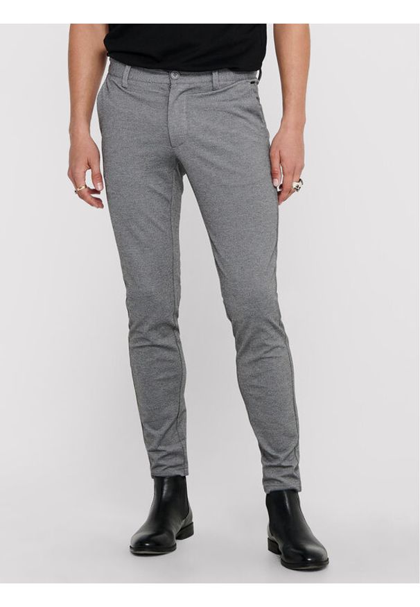 Only & Sons Chinosy Mark 22010209 Szary Slim Fit. Kolor: szary. Materiał: syntetyk