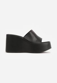 Born2be - Czarne Klapki w Stylu Casual na Platformie z Koturnem Penoris. Okazja: na co dzień. Kolor: czarny. Materiał: jeans, len. Sezon: lato. Obcas: na koturnie. Styl: casual #5