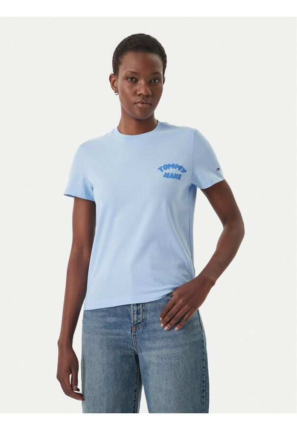 Tommy Jeans T-Shirt Bubble Logo DW0DW22310 Błękitny Regular Fit. Kolor: niebieski. Materiał: bawełna