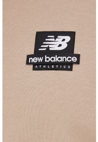 New Balance bluza bawełniana MT21551MDY męska kolor beżowy z kapturem z nadrukiem. Typ kołnierza: kaptur. Kolor: beżowy. Materiał: bawełna. Wzór: nadruk #4