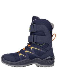 Buty trekkingowe dla dzieci Lowa Maddox Warm High Gtx. Zapięcie: rzepy. Kolor: niebieski. Materiał: syntetyk, tkanina, materiał. Szerokość cholewki: normalna