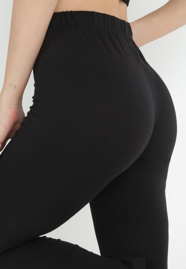 Born2be - Czarne Legginsy z Nadrukiem i Gumką w Pasie Kamrii. Kolor: czarny. Materiał: bawełna, tkanina. Wzór: nadruk. Styl: elegancki