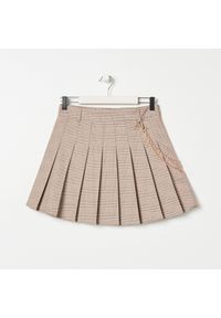Sinsay - Plisowana spódnica mini w kratkę - Kremowy. Kolor: kremowy. Wzór: kratka #1