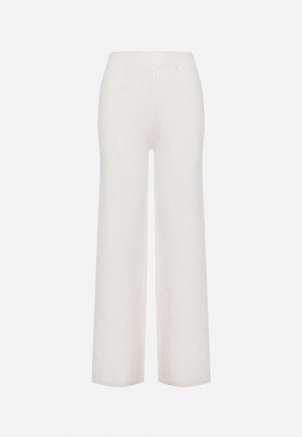 Born2be - Białe Spodnie z Szerokimi Nogawkami i Gumką w Pasie Elenorette. Kolor: biały