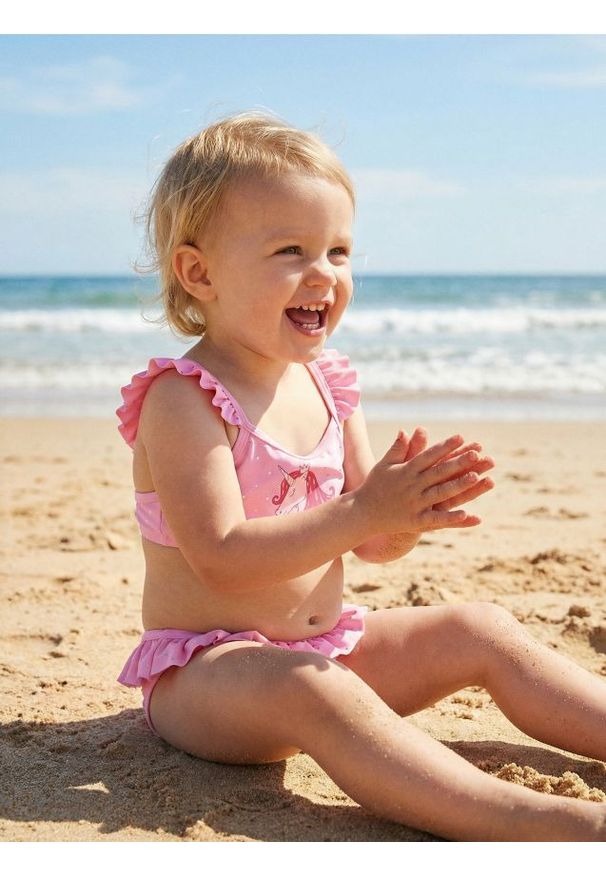 Sinsay - Strój kąpielowy z nadrukiem jednorożca i holo kropkami - różowy. Kolor: różowy. Wzór: nadruk, kropki