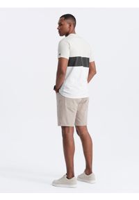 Ombre Clothing - T-shirt męski trójkolorowy w szerokie pasy - kremowo-biały V2 OM-TSCT-0152 - XXL. Okazja: na co dzień. Kolor: biały. Materiał: bawełna, materiał. Wzór: aplikacja. Styl: casual #5