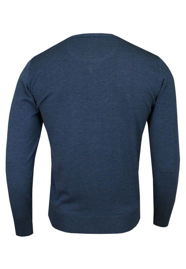 Niebieski sweter MM Classic klasyczny, z dekoltem w kształcie v, na spotkanie biznesowe