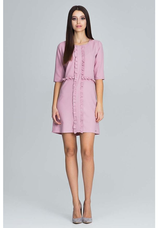 Różowa sukienka z falbanami Figl mini, z falbankami, elegancka