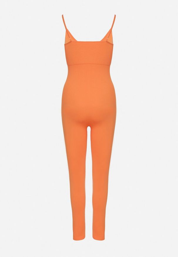 Born2be - Pomarańczowy Elastyczny Kombinezon Dopasowany Bodycon na Cienkich Regulowanych Ramiączkach Xantella. Kolor: pomarańczowy. Długość rękawa: na ramiączkach. Styl: sportowy