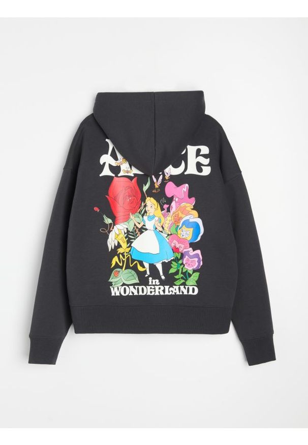 Sinsay - Dresowa bluza hoodie z nadrukiem na plecach Alice in Wonderland - szary. Kolor: szary. Materiał: dresówka. Wzór: nadruk