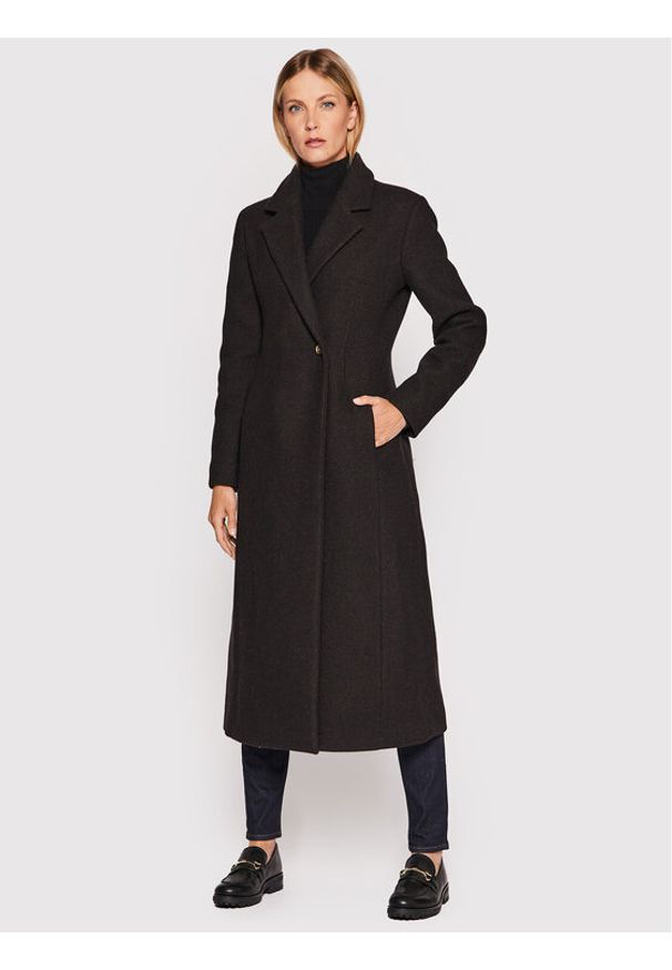 Trussardi Jeans - Płaszcz wełniany Trussardi. Kolor: brązowy. Materiał: wełna