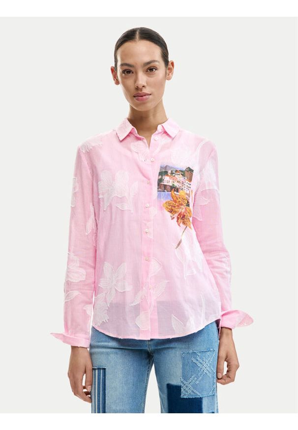 Desigual Koszula Cam Pinkjack 26SWCW12 Różowy Regular Fit. Kolor: różowy. Materiał: bawełna