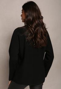 Renee - Czarny Sweter z Długim Rękawem i Przeszyciami Eviana. Kolor: czarny. Materiał: bawełna, tkanina, wiskoza. Długość rękawa: długi rękaw. Długość: długie. Wzór: aplikacja #5