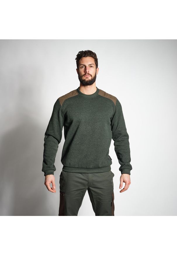 SOLOGNAC - Sweter Solognac 500. Kolor: zielony, brązowy, wielokolorowy. Materiał: tkanina, poliester, prążkowany, elastan, poliamid, materiał