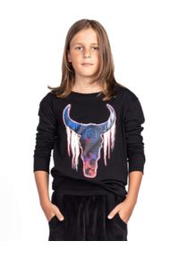 ROBERT KUPISZ - Czarny t-shirt Crazy Bull Longsleeve. Kolor: czarny. Materiał: bawełna. Długość rękawa: długi rękaw. Długość: długie. Wzór: nadruk, kolorowy