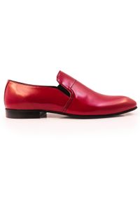 Faber - Czerwone wsuwane buty męskie F42. Zapięcie: bez zapięcia. Kolor: czerwony. Materiał: skóra. Styl: klasyczny, wizytowy