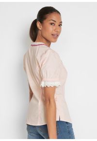 Bluzka w ludowym stylu bonprix pastelowy jasnoróżowy w kropki. Kolor: różowy. Materiał: bawełna. Wzór: kropki #2