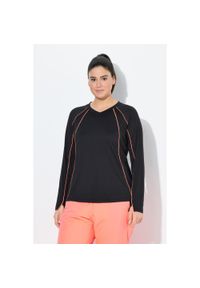 ULLA POPKEN - Damskie Koszula funkcyjna LSF 50+ slim dekolt w szpic długie rękawy. Kolekcja: plus size. Kolor: czarny. Materiał: poliester, materiał, elastan. Długość rękawa: długi rękaw. Długość: długie #1