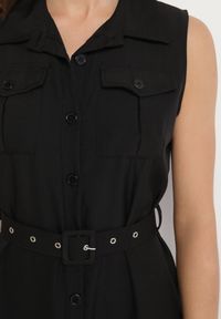 Born2be - Czarna Koszulowa Sukienka Ozdobiona Paskiem Mavorelle. Okazja: na co dzień. Kolor: czarny. Wzór: aplikacja. Typ sukienki: koszulowe. Styl: casual, elegancki #3