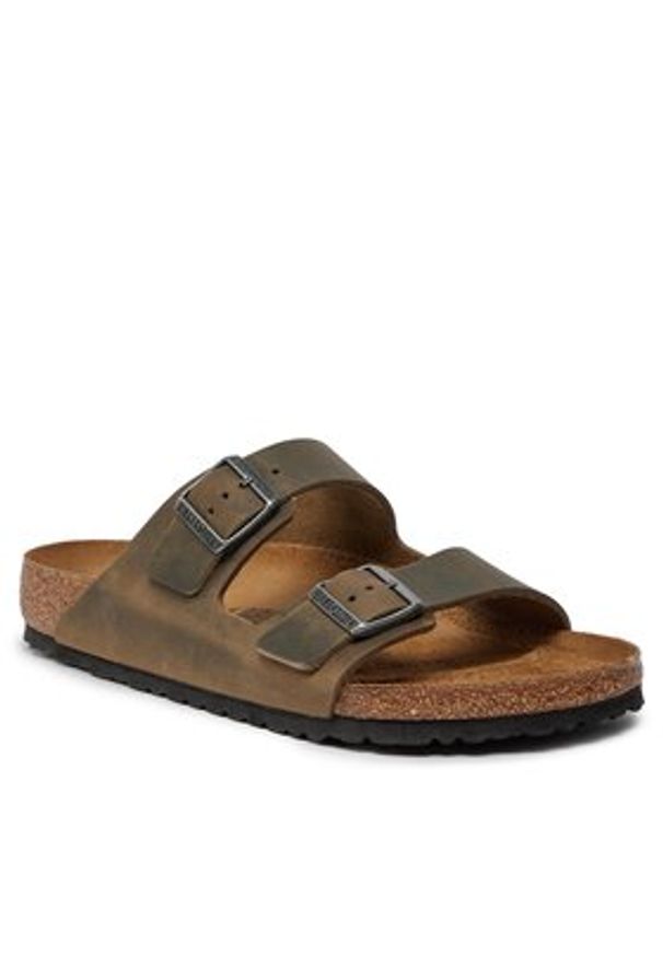 Birkenstock Klapki Arizona 1027022 Khaki. Kolor: brązowy. Materiał: skóra