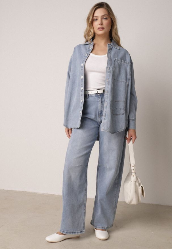 Born2be - Niebieskie Jeansy z Bawełną o Kroju Balloon z Wysokim Stanem Palosa. Okazja: na co dzień, na spotkanie biznesowe, do pracy. Stan: podwyższony. Kolor: niebieski. Wzór: koronka. Styl: casual, biznesowy