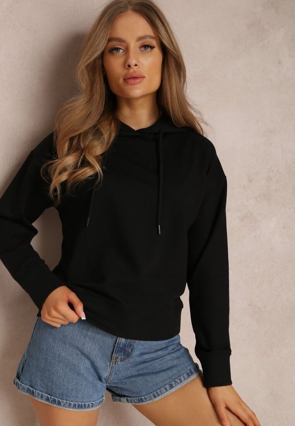 Renee - Czarna Bluza Barbythia. Kolor: czarny. Materiał: bawełna, jeans, dzianina. Długość rękawa: długi rękaw. Długość: długie. Wzór: gładki