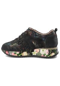 Czarne Sneakersy Laura Vita Buty Damskie Na Platformie. Zapięcie: sznurówki. Kolor: czarny. Szerokość cholewki: normalna. Wzór: haft, kwiaty. Obcas: na platformie #5