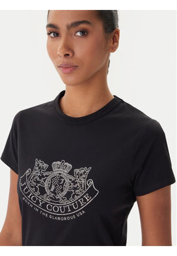 Juicy Couture T-Shirt JCGTK225015 Czarny Slim Fit. Kolor: czarny. Materiał: bawełna