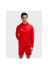 Poliestrowa bluza dresowa z kapturem i zamkiem błyskawicznym Hummel Authentic. Typ kołnierza: kaptur. Kolor: wielokolorowy, czerwony, różowy. Materiał: dresówka, poliester. Sport: fitness #1